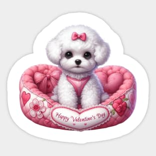 Valentine Bichon Frise Dog in Bed Sticker